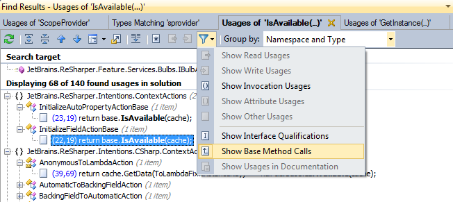 Filter out found usages to base calls