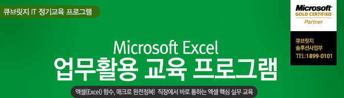 큐브릿지 IT 정기교육 프로그램 Microsoft Excel 업무활용 교육 프로그램 : 엑셀(Excel) 함수, 매크로 완전정복! : 직장에서 바로 통하는 엑셀 핵심 실무교육